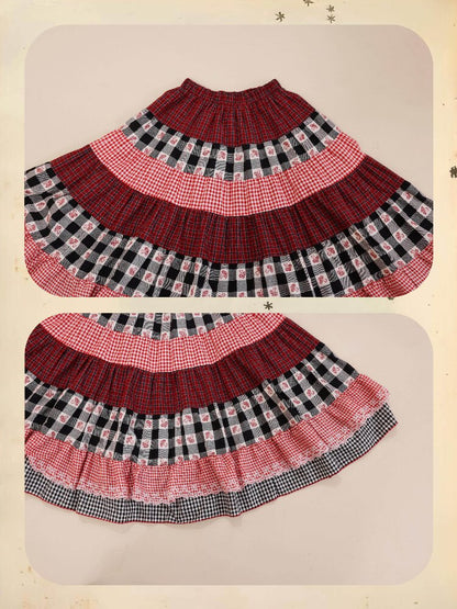 Checkered Patchwork Lace Dress【s0000019285】