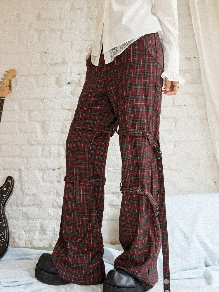 Plaid Cut Slightly Flared Fit Pants【s0000017898】