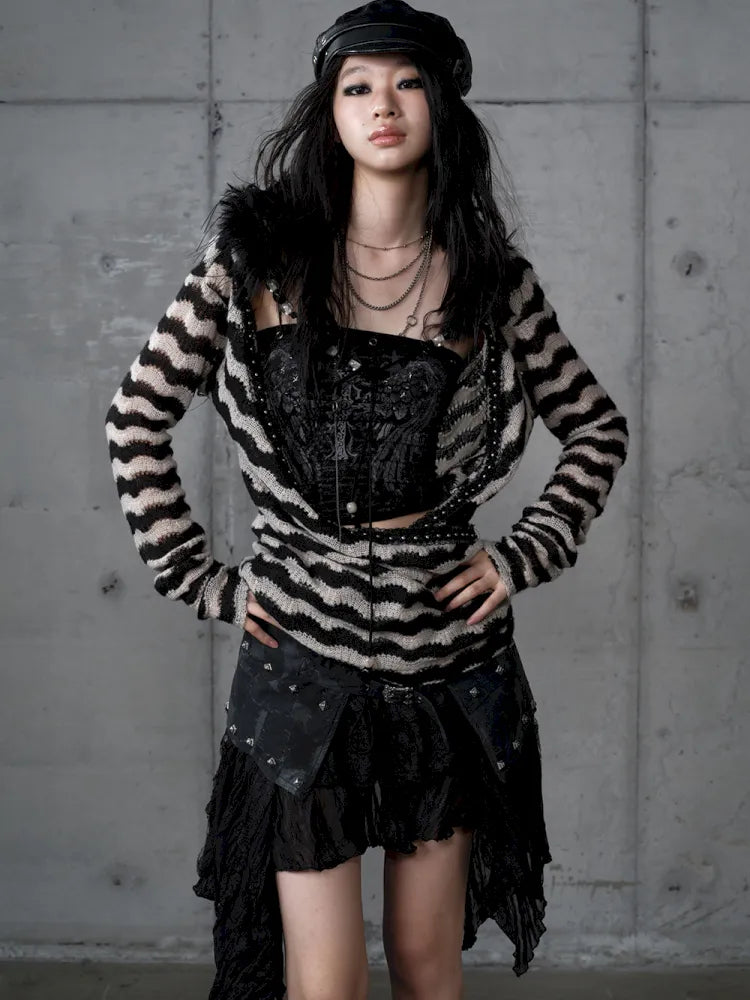 Two-Piece Set Striped Knit Top【s0000013953】