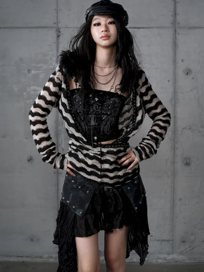 Two-Piece Set Striped Knit Top【s0000013953】