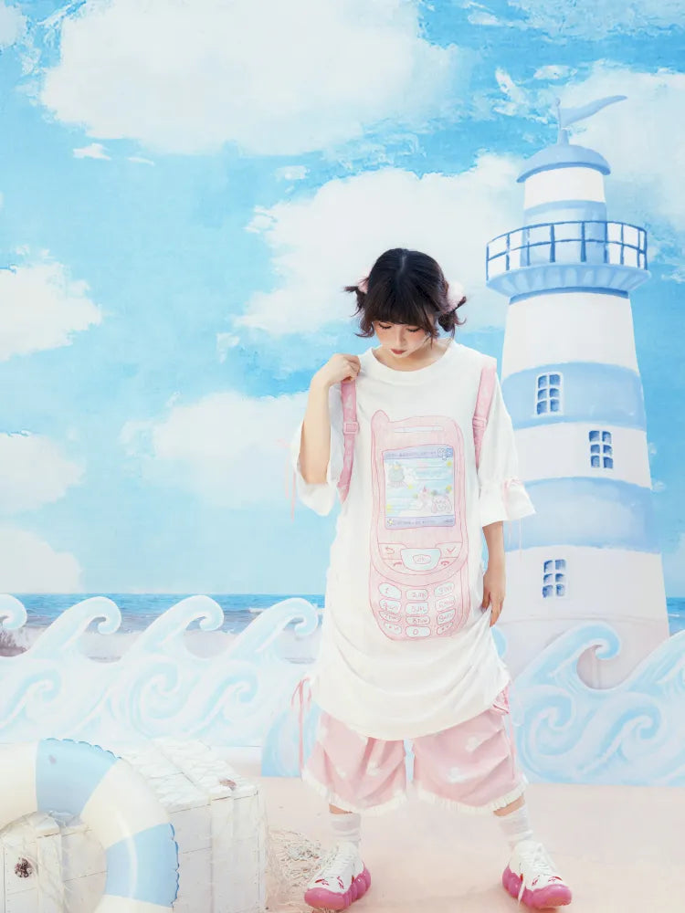 Original Pattern Drawstring Convertible T-Shirt Dress【s0000013932】