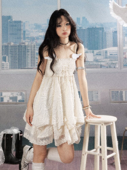 Shirred Lace White Texture Dress【s0000016278】