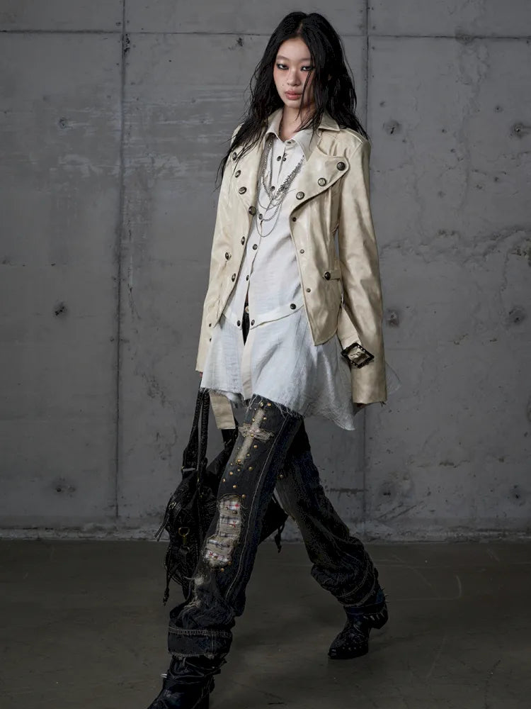 Leather Detachable Long-Sleeved Shirt【s0000014119】