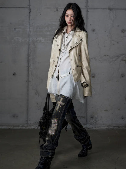 Leather Detachable Long-Sleeved Shirt【s0000014119】