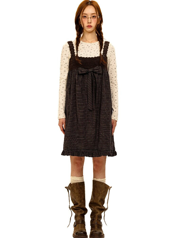 Wristhook Plaid Bow Slip Dress【s0000017937】