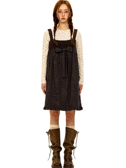 Wristhook Plaid Bow Slip Dress【s0000017937】