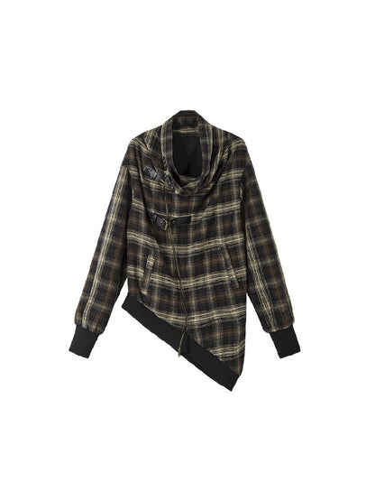 LOOSE PLAID ASYMMETRICAL SWEATER JACKET [S0000010326]