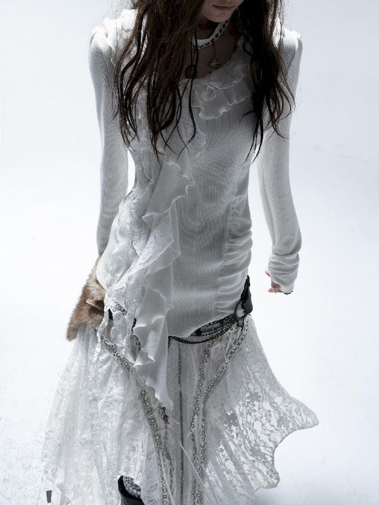 Ruffle Edge Vintage Knit Cardigan【s0000011271】