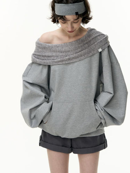 Ramped shoulder one-line collar loose pullover【s0000013735】