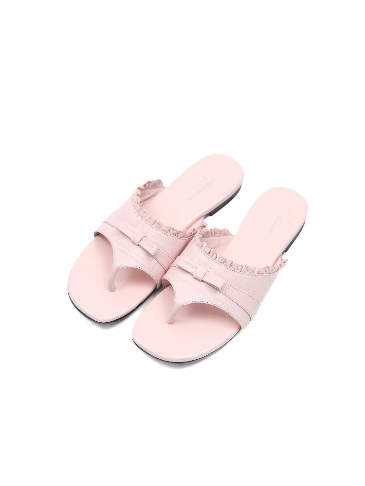 Top Grain Cowhide Ruffled Flip Flop【s0000017441】