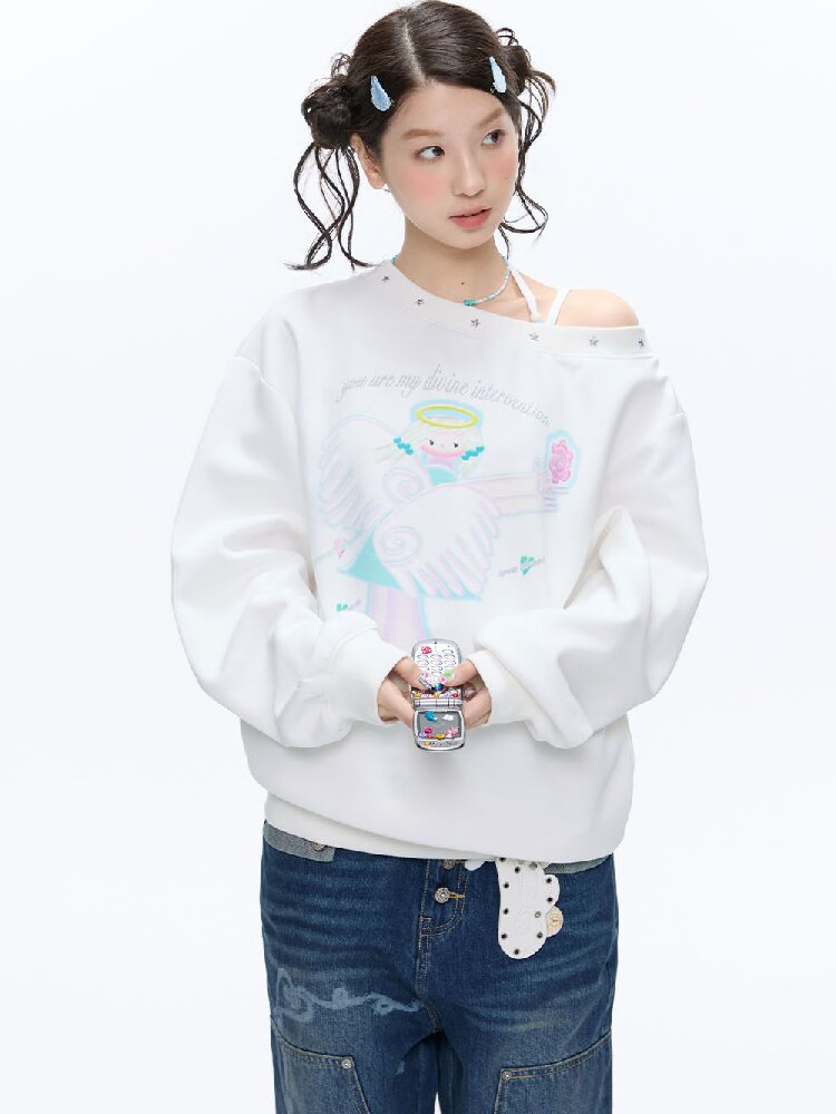 White Star Bead Shoulder Sweatshirt【s0000016384】