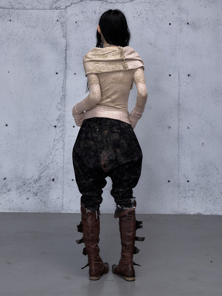 Washed Ripped Denim Harem Pants【s0000015549】