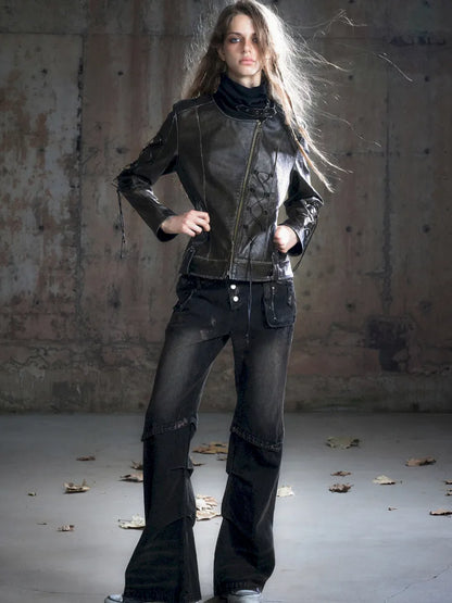 Patchwork Distressed Low-Rise Jeans【s0000013966】