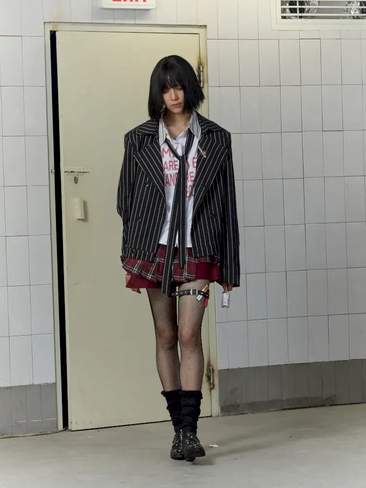 Lace-Up Striped Shorts Blazer【s0000014203】