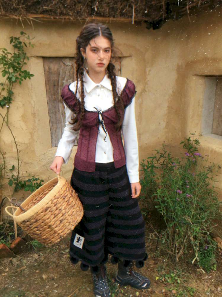 Striped Knit Furball Midi Slacks【s0000014900】