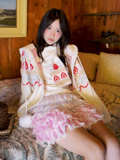 Strawberry Cake Jacquard Knit Scarf【s0000014943】