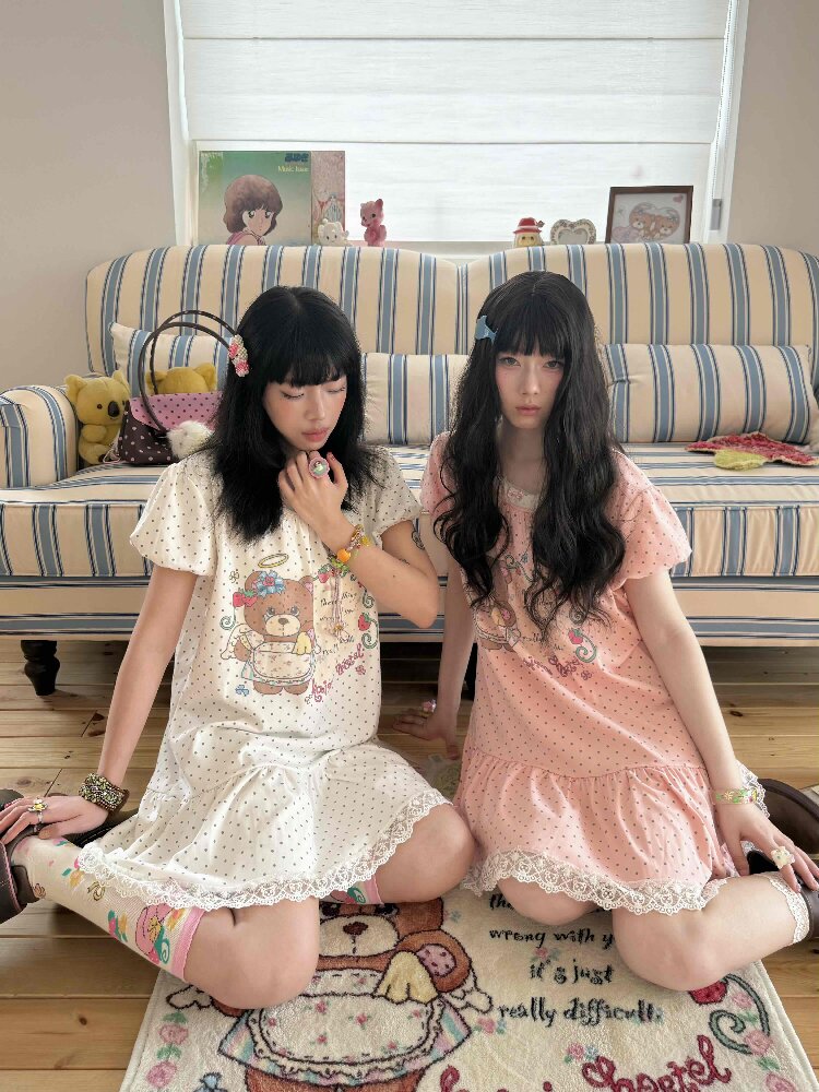 Bear Strawberry Lace Polka Dot Dress【s0000017508】