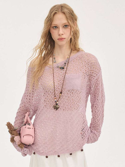 Diagonal Openwork Beaded Knitwear【s0000015405】