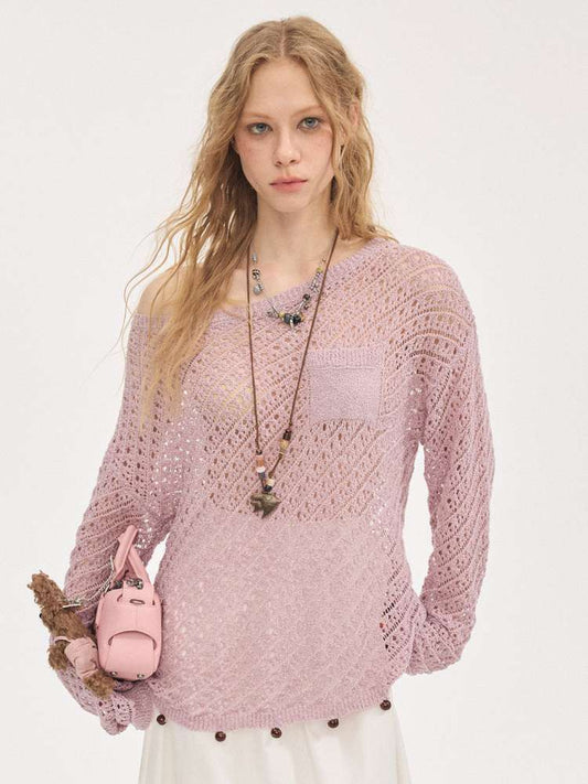 Diagonal Openwork Beaded Knitwear【s0000015405】