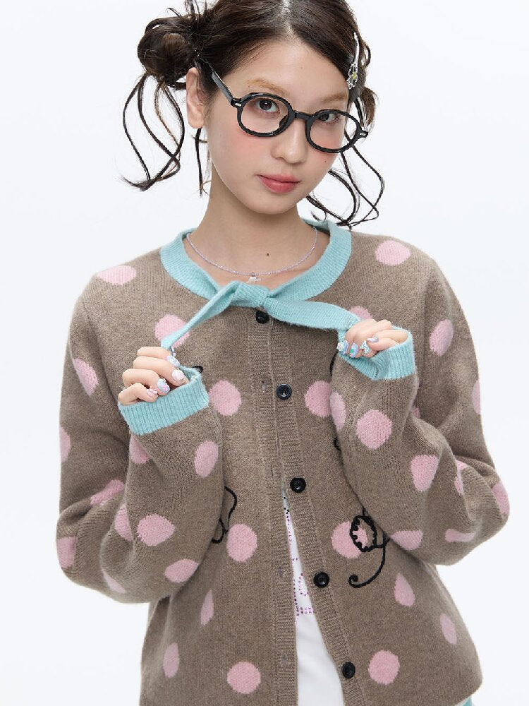 Contrasting Bow Polka Dot Sweater【s0000016382】