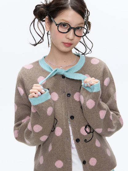 Contrasting Bow Polka Dot Sweater【s0000016382】