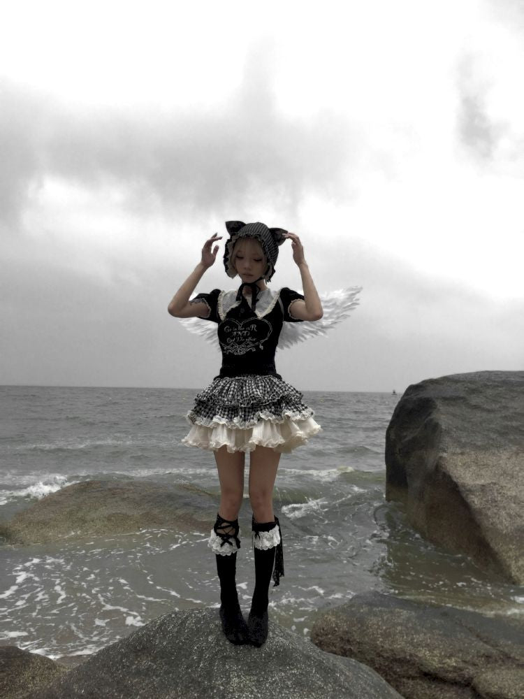 Plaid suit T-shirt/cake skirt【s0000012434】