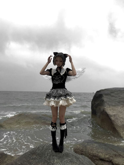 Plaid suit T-shirt/cake skirt【s0000012434】