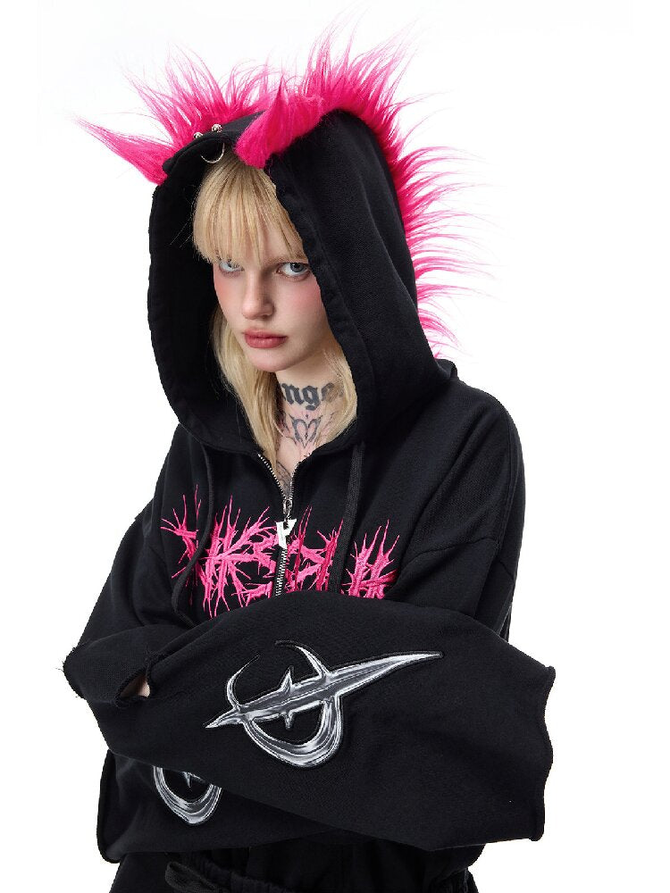 Riveted Hole Design Hooded Sweatshirt【s0000017728】