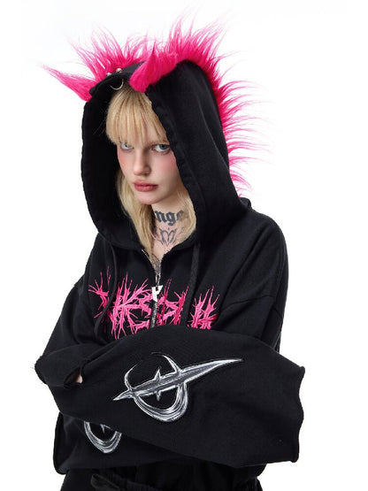 Riveted Hole Design Hooded Sweatshirt【s0000017728】
