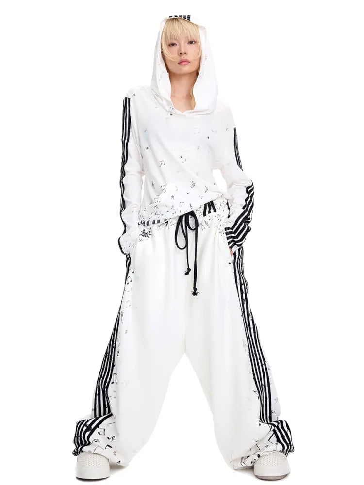 Piano Note Print Pullover Long-Sleeve Sweatshirt【s0000014100】