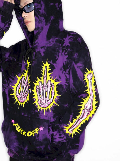 DARK PUNK MIDDLE FINGER TIE-DYE HOODED SWEATSHIRT [S0000010267]