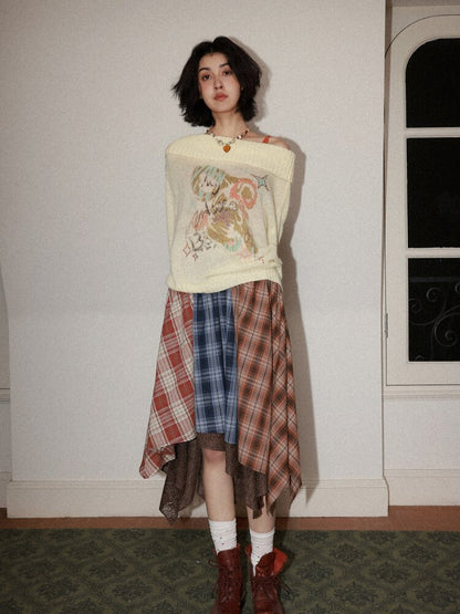 Elastic Plaid Irregular Spliced Skirt【s0000015462】