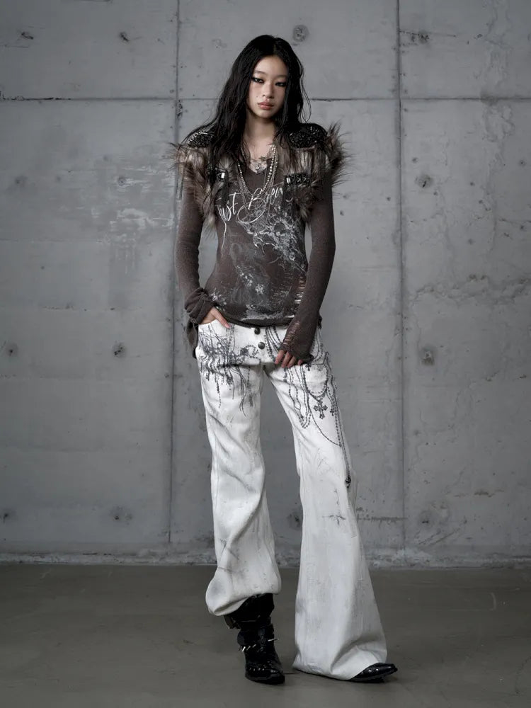 Denim Distressed Wide-Leg Pants【s0000013949】