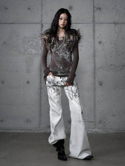 Denim Distressed Wide-Leg Pants【s0000013949】