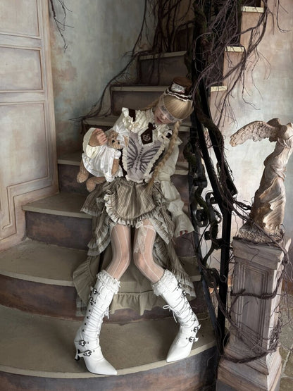 Stripe Lace Drawstring Cake Skirt【s0000015618】