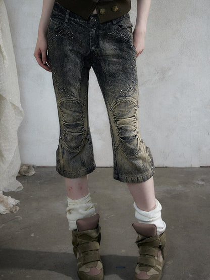 Rhinestone Three-Quarter Jeans【s0000017983】