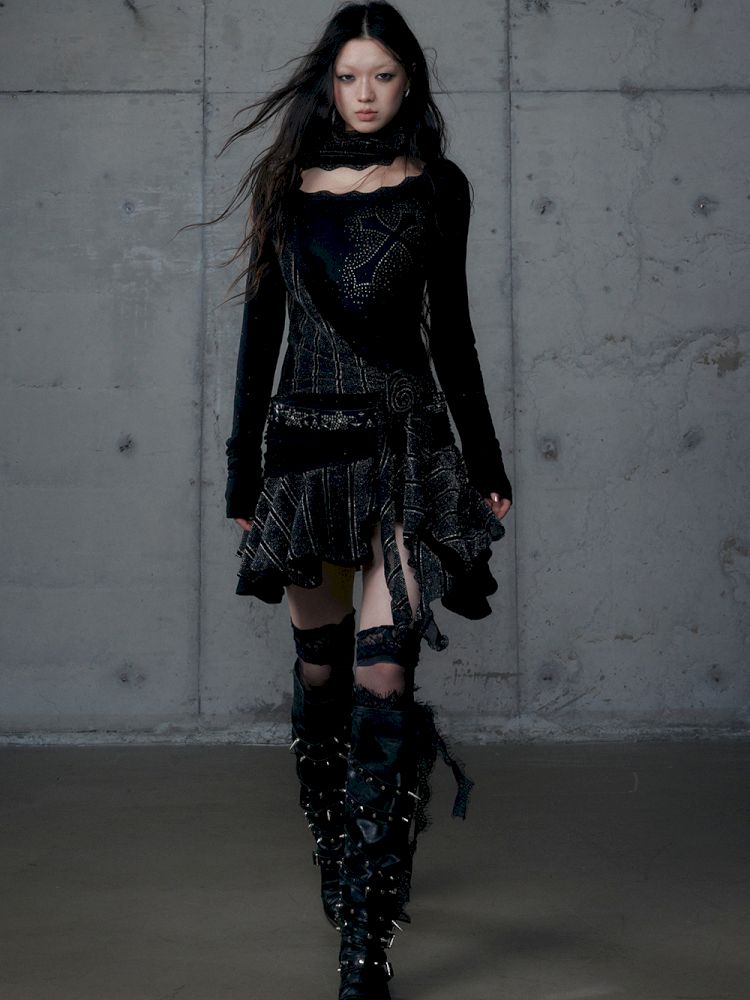 Stacked Neck One-Shoulder Dress【s0000013475】