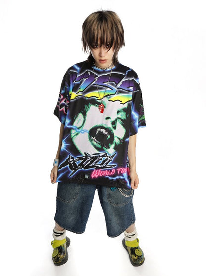 Dark Rock Lightning Print T-shirt【s0000015891】