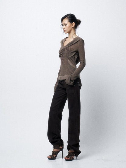 Two-Tone Crossover Print Hooded Top【s0000016062】