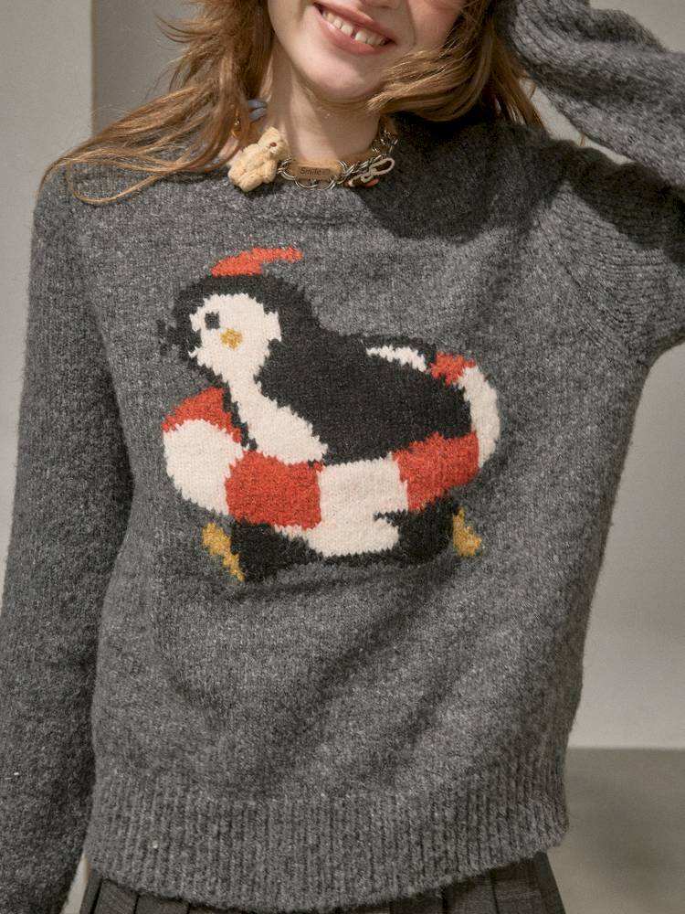 Penguin Jacquard Crewneck Knit Sweater【s0000014396】