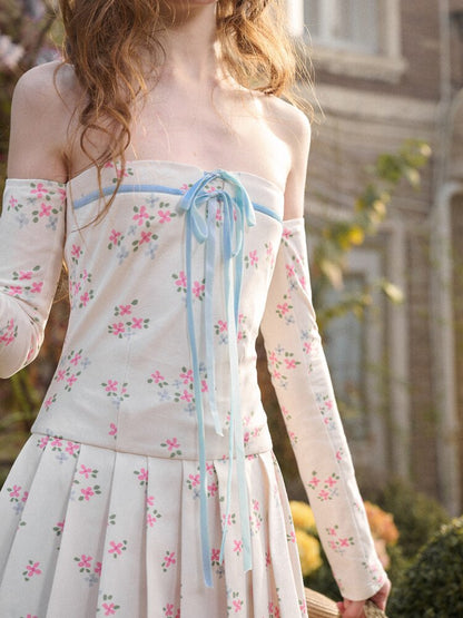 Blue Velvet Flower Ribbon Dress【s0000015619】