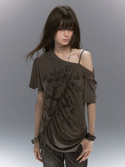 Punk Cross Split Riveted T-Shirt【s0000017495】