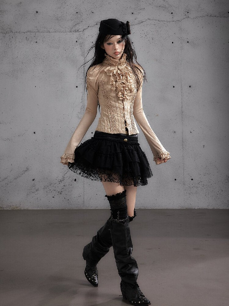 Ruffle Lace Long Sleeve Top【s0000019154】