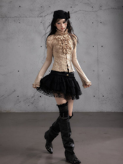 Ruffle Lace Long Sleeve Top【s0000019154】