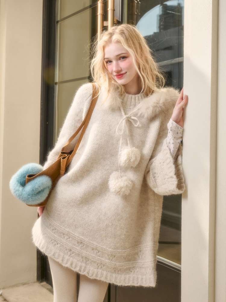 Thick Fleece Wool Knitted Cape Skirt Hooded【s0000014894】