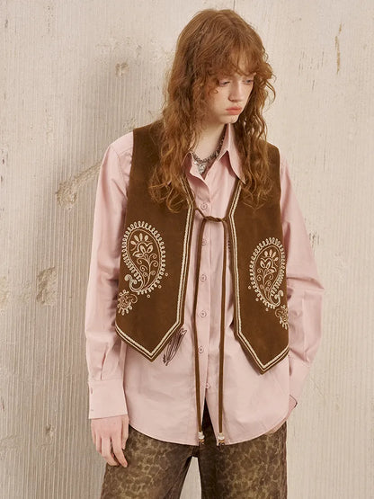 Cashew Flower Embroidered Long-Sleeve Shirt Blouse【s0000014058】