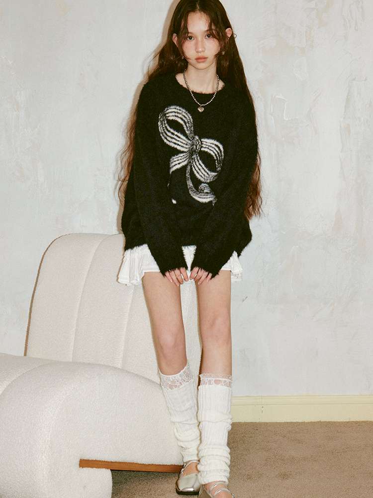 Striped Bow Imitation Mink Wool【s0000015223】