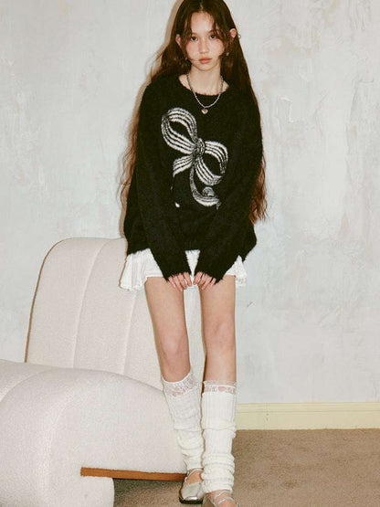 Striped Bow Imitation Mink Wool【s0000015223】