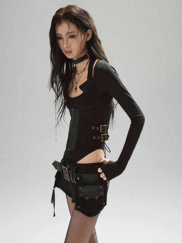 Black Deconstructed Leather Vest【s0000015603】