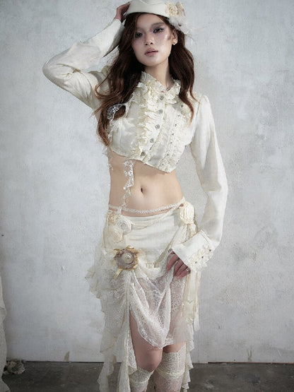 Vintage Lace Asymmetrical Shirt【s0000017987】